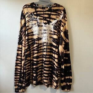 Guess Tie-Dye Black Long Sleeve Crewneck T-Shirt Strange Paradise Size L Grunge